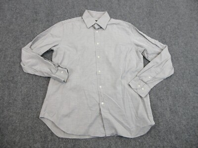 Corneliani Shirt Mens Medium Gray Button Up Preppy Cotton Italy Casual