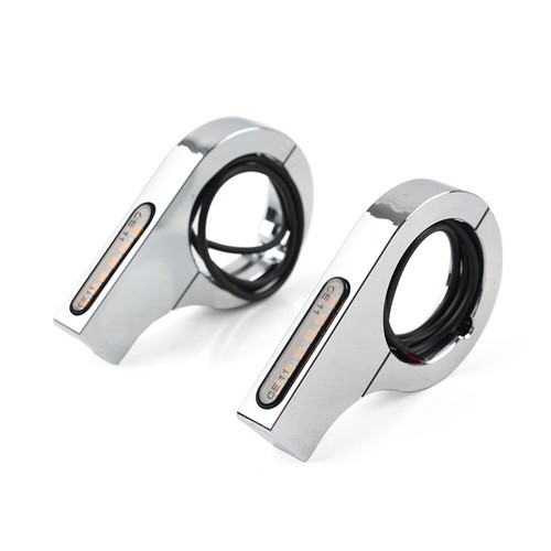Chrome Motorcycle LED Fork Indicator Turn Signal Light Amber For Harley Yamaha - Picture 6 of 11
