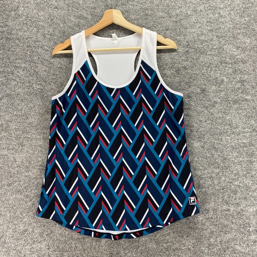 Fila Activewear Tank Damen L Large blau geometrisches Muster ärmellos Racerback sportlich