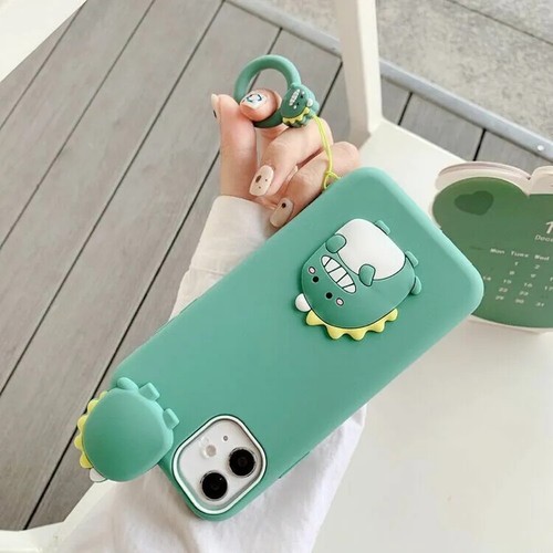 Green Dinosaur W/ Finger Loop Silicone 3D Cartoon Bling Case for Apple iPhone - Picture 2 of 4