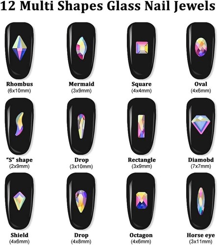 Glass Crystal AB Nail Jewels & Flatback Rhinestones Kit - Multi Shape Nail Ge... - Picture 3 of 8