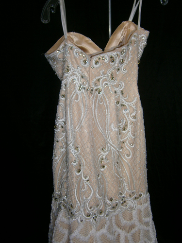 MacDuggal Wedding Bridal Dress 4 Champagne Satin Lining Ivory Lace 3-D Flowers - Picture 10 of 17