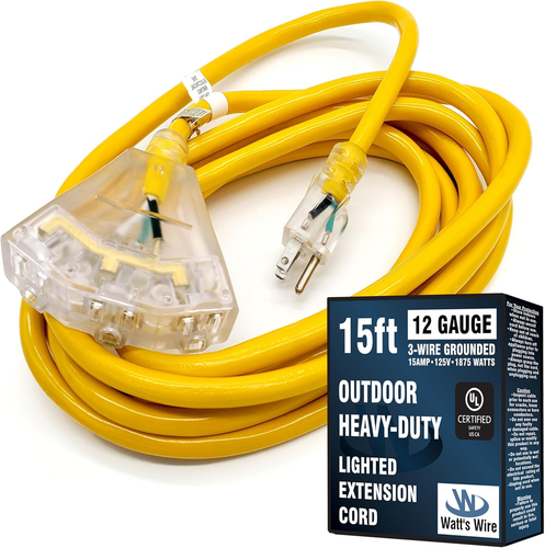 15 Ft - 12 Gauge Heavy Duty Extension Cord - 3 Outlet Lighted SJTW - Indoor/Outd - Bild 7 von 12
