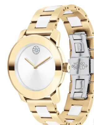 MOVADO BOLD CERAMIC CRYSTAL ACCENT BRACELET WATCH