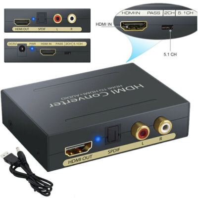 Audio Konverter Extractor HDMI zu Optical SPDIF RCA R/L Analog Digital Adapter.
