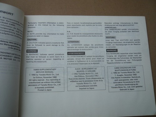 Yamaha XJ650 Ergänzung zur Wartungsanleitung_Supplementary Service Manual_Manuel - Bild 3 von 4