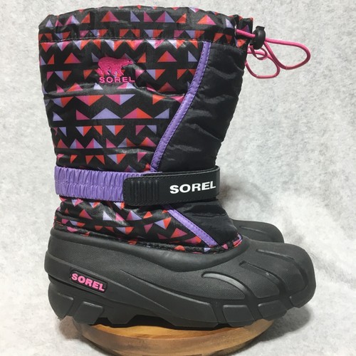 SOREL Youth Flurry Snow Boot Size 4.5 Purple Pink Black Waterproof Insulated Kid