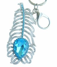 Elegant Peacock Feather Keychain Pendant Pin Rhinestone Crystal K05102