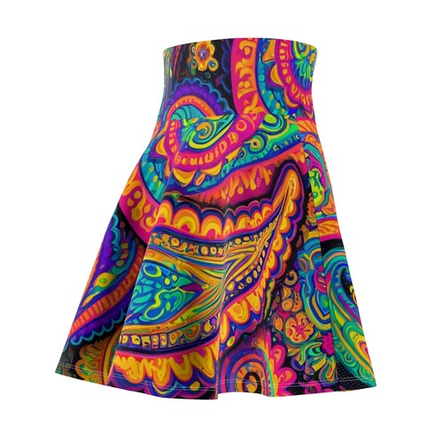 Gonna skater donna paisley neon luminosa psichedelica essenziale abbigliamento festival - Foto 12 di 43