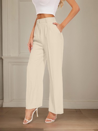 Womens Wide Leg Pants High Elastic Waisted Business Trousers Long Straight Suit - Picture 5 of 14