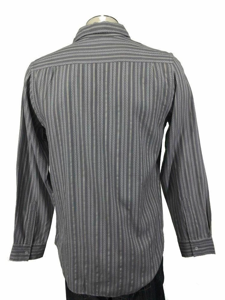 Camisa con botones Lucky Brand M gris verde blanco a rayas informal para hombre Foto 2 de 4