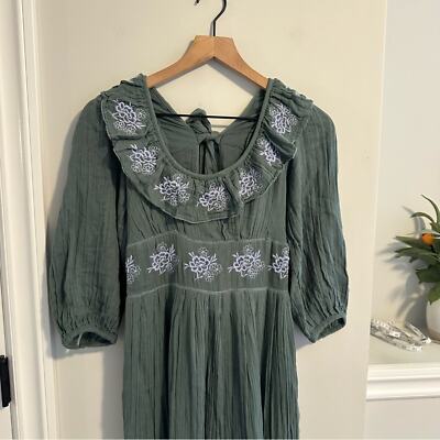 free people green embroidered dress Plus Size Long Sleeve Embroidered Midi Dress in Black