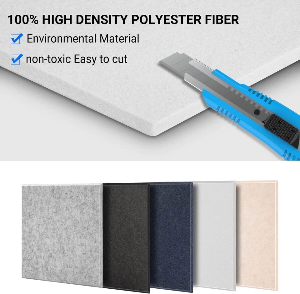 Paquete de 18 paneles acústicos negros 12"X12"X 0,4" panel de pared insonorizado absorbente de sonido Foto 4 de 4