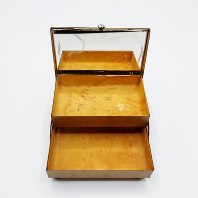 米国ヴィンテージ セルロイド リングボックス Vintage Silver Metal Trinket Box With Red Cloth Lining
