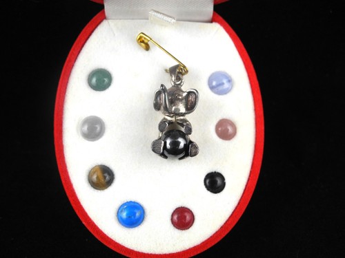 Elefante colgante/dije de plata esterlina 925 con 9 piedras preciosas intercambiables - Imagen 2 de 5