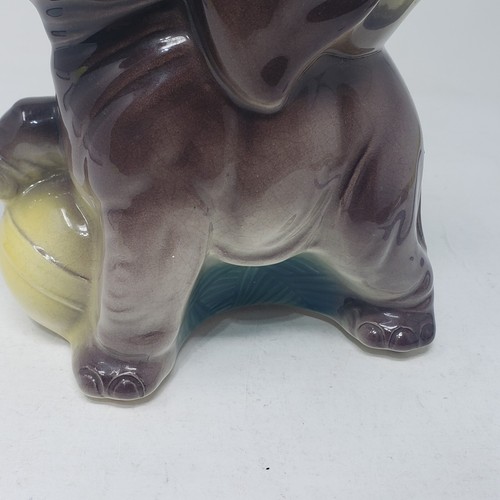 Vintage Ceramic Planter Elephant Circus Yellow Ball Performer Baby Trunk Up 8" 2 - Picture 8 of 14