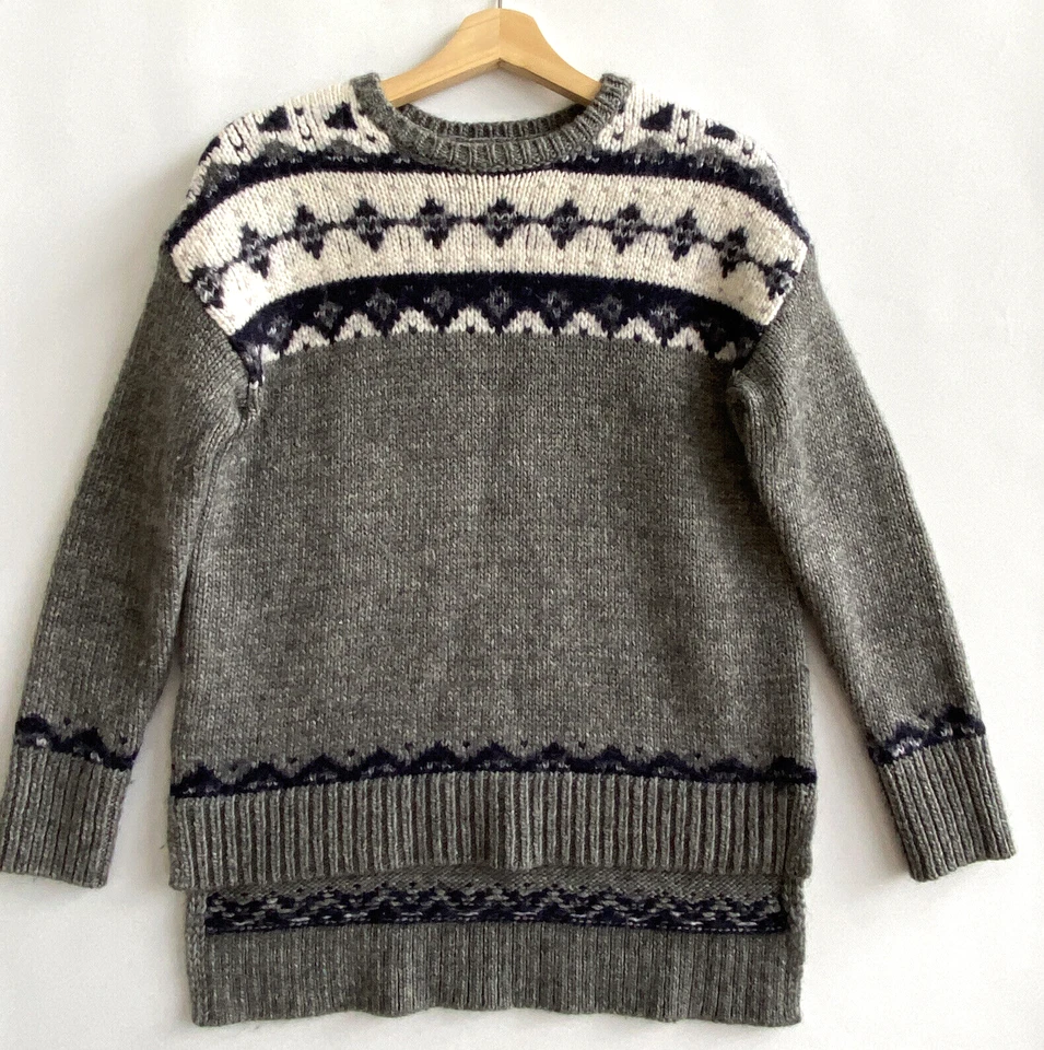 Suéter Ann Taylor LOFT Gris Isla Justa Lana Mohair Grueso Tejido Dobladillo Alto-Bajo Talla S