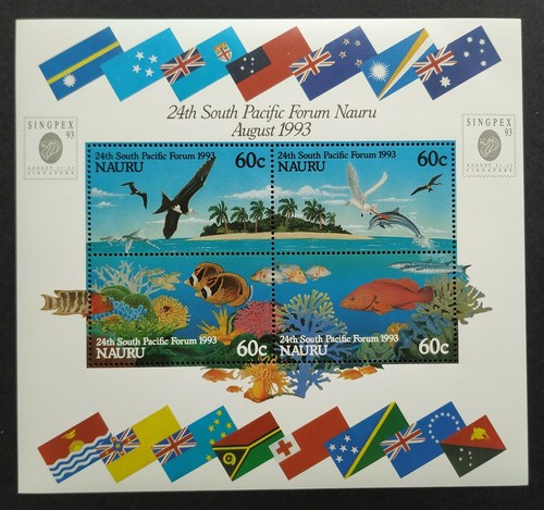 1993 Australia Nauru Birds Fish Corals Flags MS + Overprint Singapore Exhibition - Picture 4 of 7