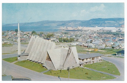Saguenay Quebec Eglise Saint-Marc La Baie Bagotville QC Church Aerial View 1950s - Picture 1 of 2