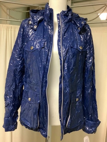 BCBGeneration cobalt blue zip rain coat with pockets removable hood M - Picture 4 of 10