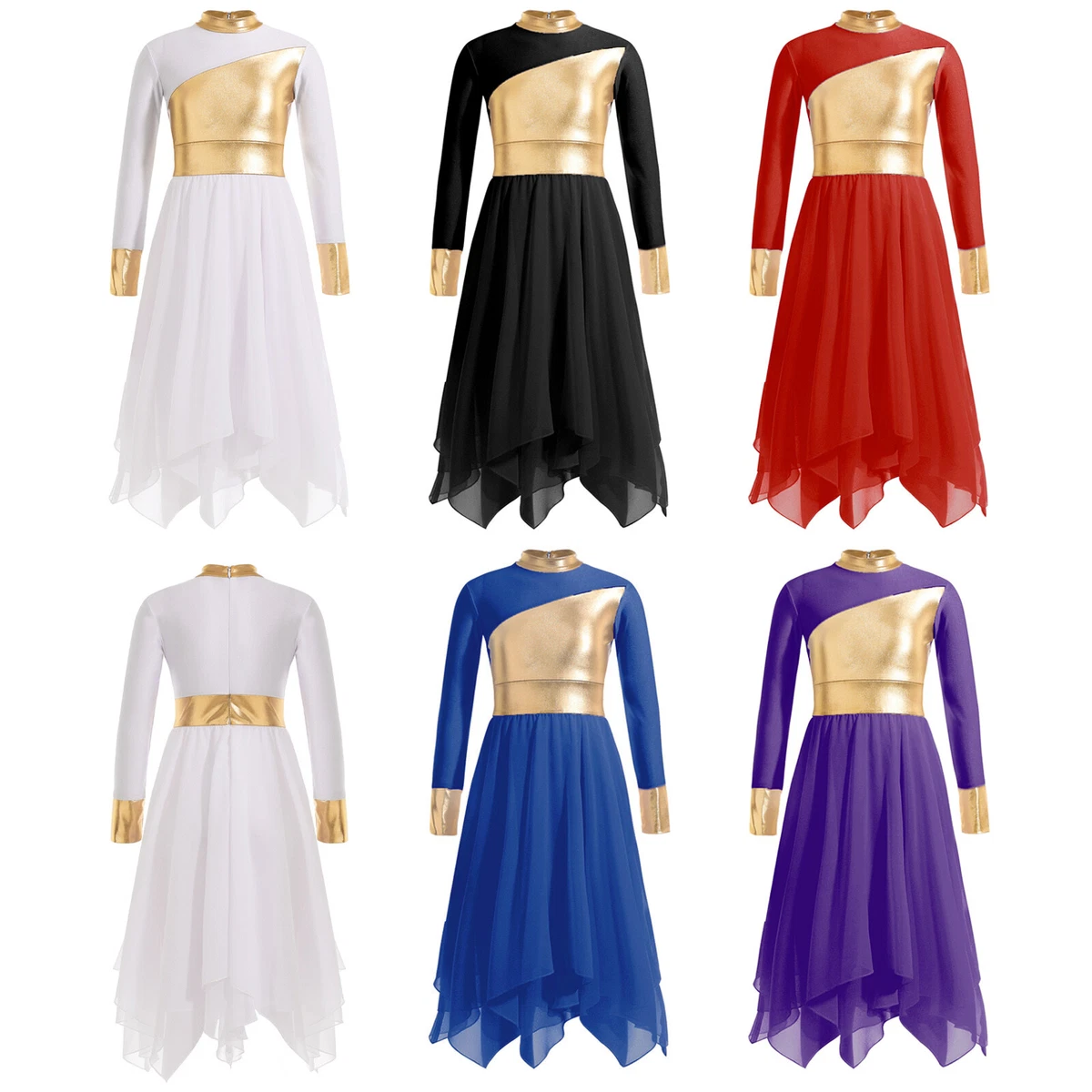 Girls Metallic Praise Dance Dress Liturgical Workship Performance