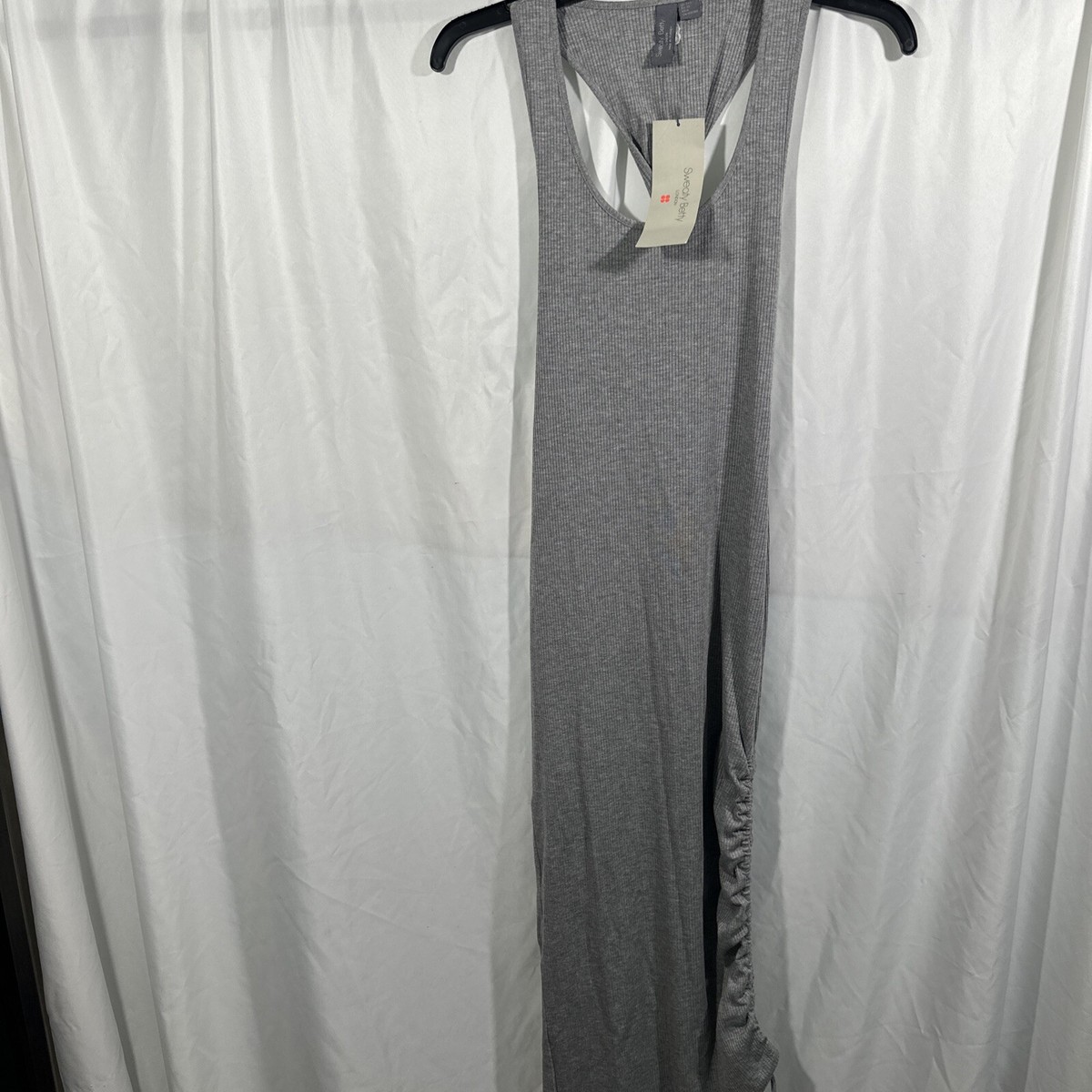 Betty layered dress【gray】 Women's Layered V-Neck Sweater Dress in Charcoal with White