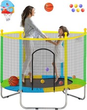 55" Trampoline Kids W/ Enclosure,Up to 440 Ibs Toddler Mini Trampoline W/ Net &
