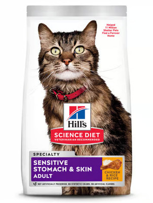 Hill's Science Diet Sensitive Stomach & Skin Dry Cat Food 7 lbs   Chicken & Rice