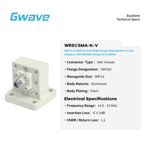 WR-51 to SMA Female Right Angle Waveguide to Coax Adapters with FBP260 Flange - Picture 2 of 10