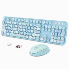 Wireless Keyboard and Mouse Combo, Ergonomic Full Size Typewriter Retro Round...