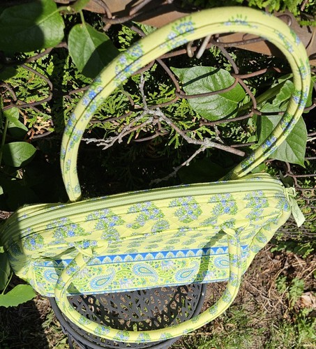 Vera Bradley Lime Green Quilted Blue Floral, Paisley Purse, Tote Bag 12×10" USA - Picture 5 of 8