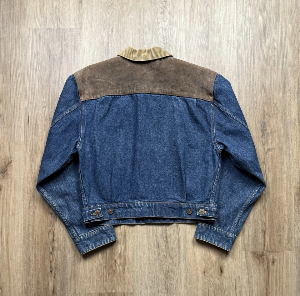 Chaqueta de Camionero Ralph Lauren Denim Años 80 De Colección Para Mujer Grande Cuero Occidental RARA Foto 2 de 4