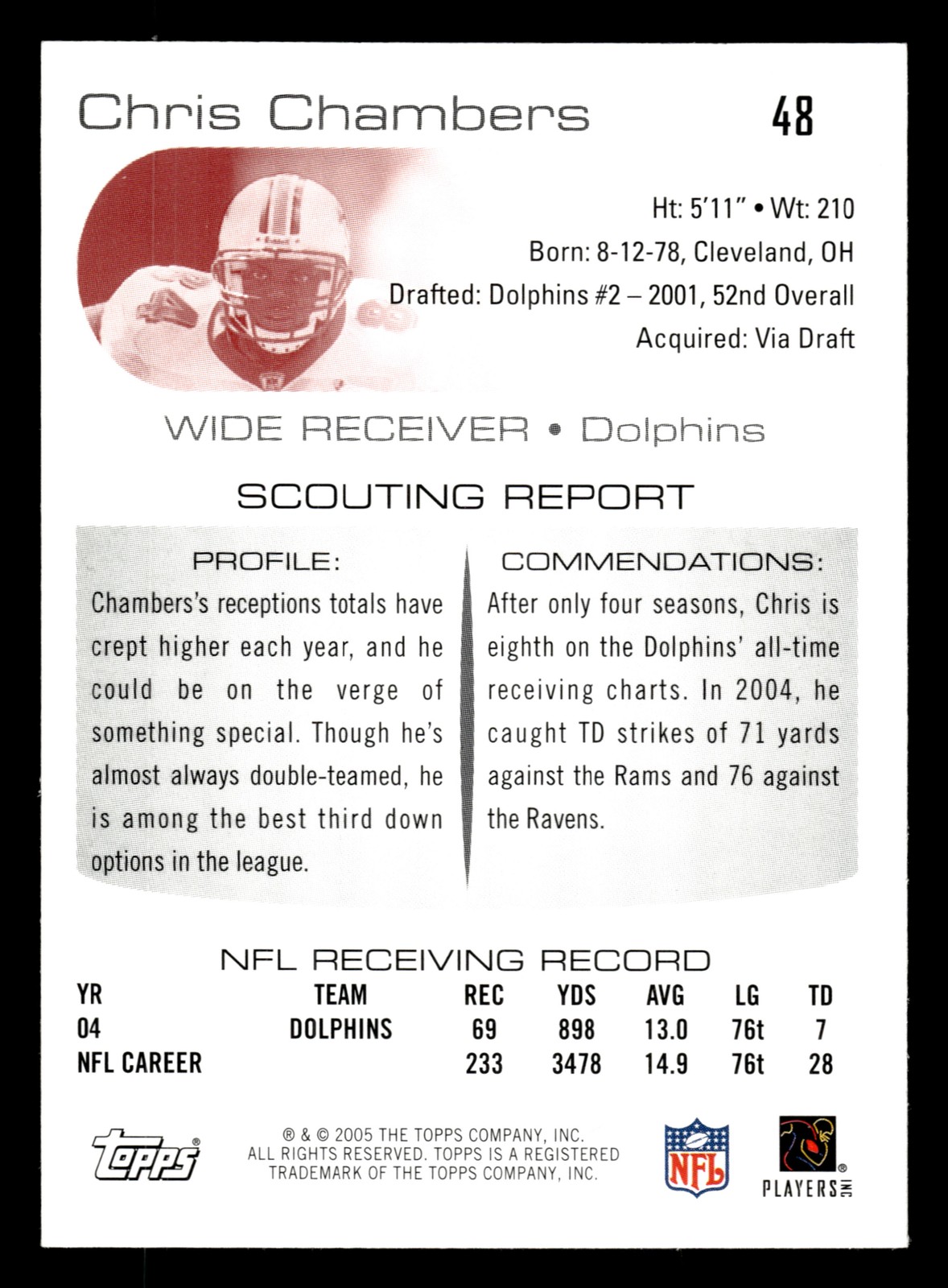 Chris Chambers 2005 Topps Draft Picks & Prospects #48 Miami Dolphins