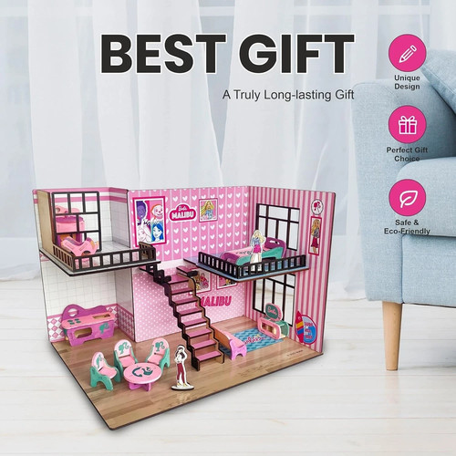 Barbie Malibu Puppenhaus für Mädchen und Jungen, Puppenstube Spielzeug & eine Puppe gratis - Bild 1 von 6
