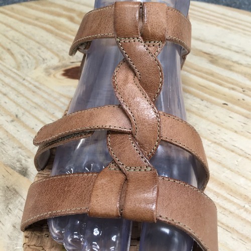 Abeo Sandals Womens 7.5 Narrow Bea Braided T-Strap Brown Leather Comfort Flats - Picture 4 of 16