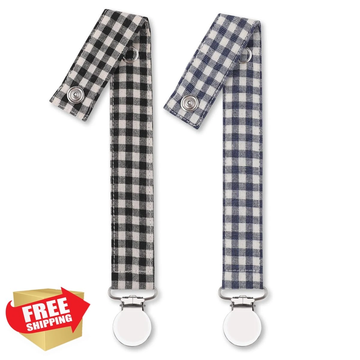 sugee Pacifier Clip Leash Plaid Blue 2 Pack