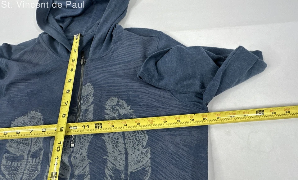 Sudadera con capucha Style & Co. azul manga enrollable estampado de plumas 1/4 cremallera. Mujer - Talla L Foto 4 de 4