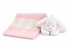 Handmade Chunky Crochet Pink Baby Blanket Cozy 34"x 27" Plush White Lamb