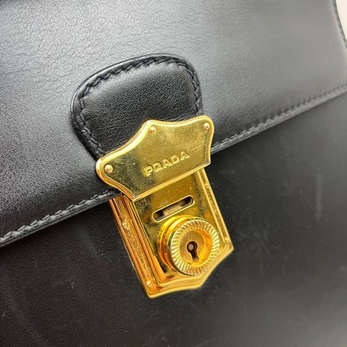 Authentic Prada handbag formal bag black leather rare leather women's top handle - Picture 7 of 12