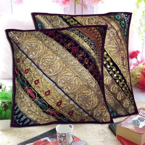 NR 16"-2 HANDCRAFTED SQUIN SARI FLOOR THROW CUSHION PILLOW COVERS BRANDED GIFT - Bild 6 von 9
