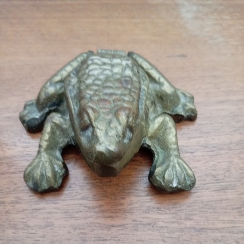 Vintage Solid Brass, FROG Match Holder With Hinged Lid - Vesta Case