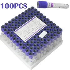 100Pcs EDTA Sterile Glass Blood Collection Tubes Medical Supplies K2 2ml