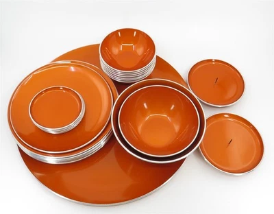 Konvolut EMALOX Emaille auf Aluminium Norwegen orange: Platte, Teller, Schüsseln, 23 Stk. - Bild 1 von 4