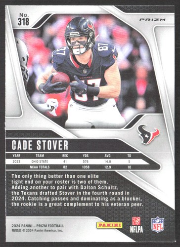 Cade Stover 2024 Panini Prizm Red White and Blue #318 RC Houston Texans - Picture 2 of 2
