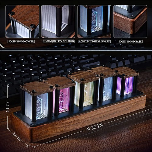 Digitale Röhren Tischuhr Retro Modern Holz 1600 Farben Schwarz Nussbaum - Bild 5 von 6
