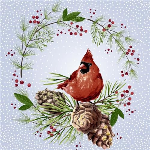 20 Servietten Winter Cardinal Kardinal Vogel Tiere Kranz Weihnachten 33X33Cm-image