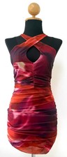 Oh Polly Ruched Halterneck Mini Dress – Multicolour / Red Tones – Size UK 8