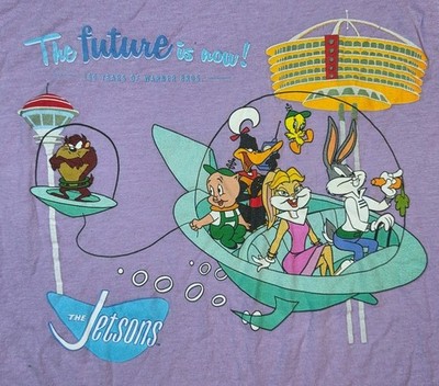 Warner Bros 100th Anniversary Looney Tunes Jetsons Purple Graphic T-Shirt Small
