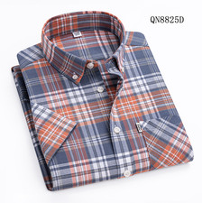 Mens Oxford Shirts Formal Business Short Sleeves Plaids Casual Dress Shirts Tops