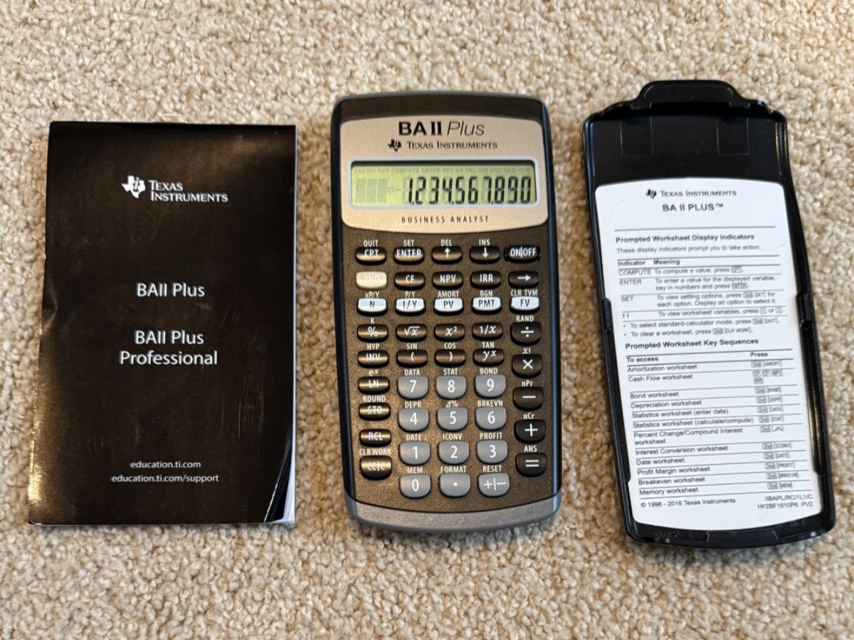 Texas Instruments BA II Plus Professional Calculator, Used, Cover & Manual